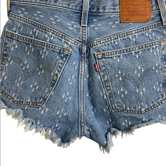 Levi’s 501 Highrise denim shorts Dottie blue gray hem. Button fly. Size25 - Picture 5 of 12